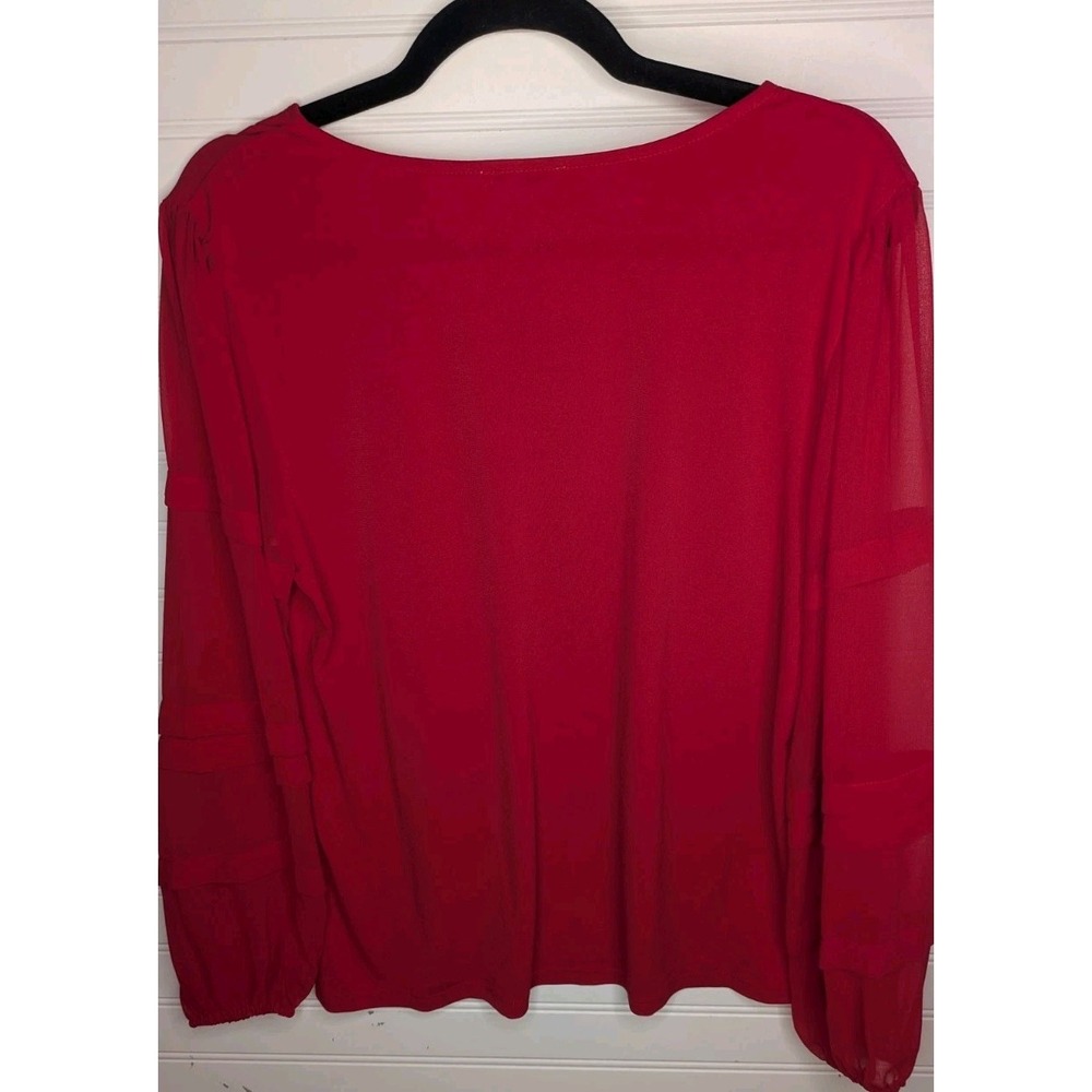 Calvin Klein Women's Long Sleeve Top Medium Mesh Sleeves Solid Red Lightweight - Picture 7 of 8
